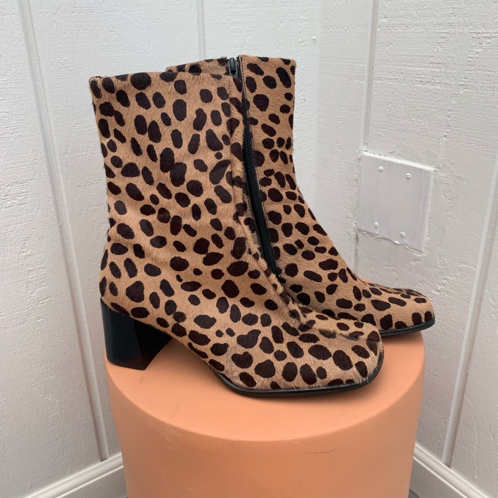 Franco Sarto calf hair, animal print boots